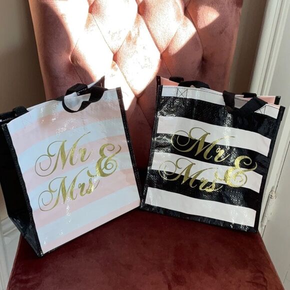 Set of 2 Small Poly Recycle Reusable Chic Wedding Shopper Totes - Picture 1 of 5